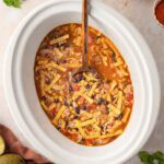 Chicken Tortilla Soup in a white slow cooker