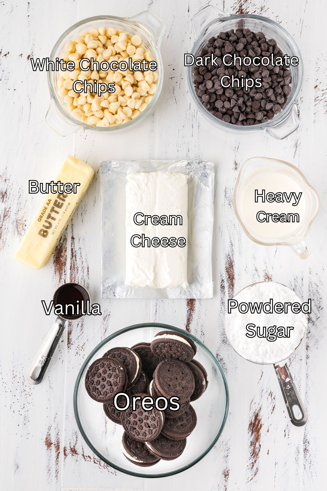 Ingredients for no bake Layered chocolate cheesecake