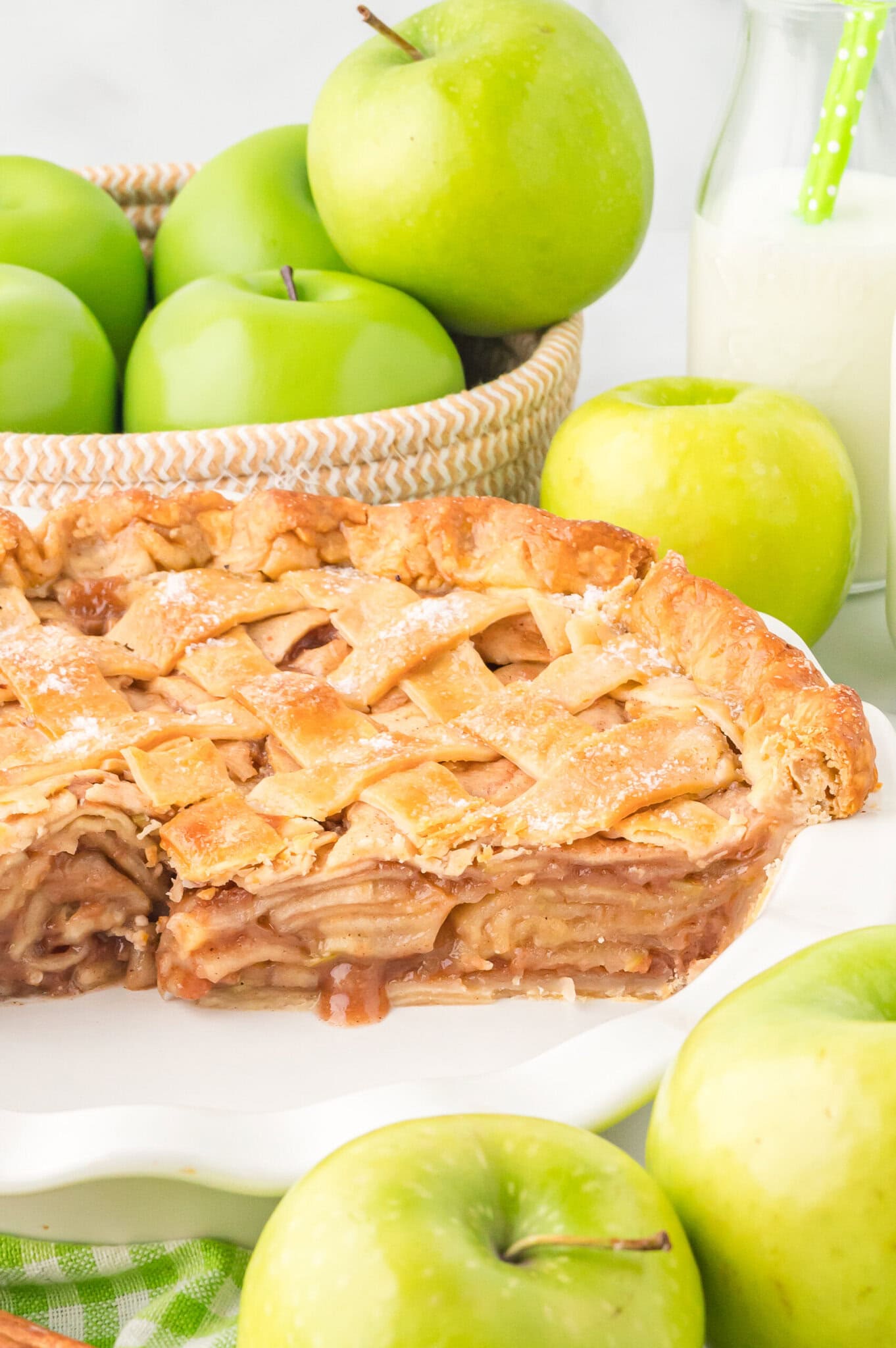 An inside shot of a slice of apple Pie