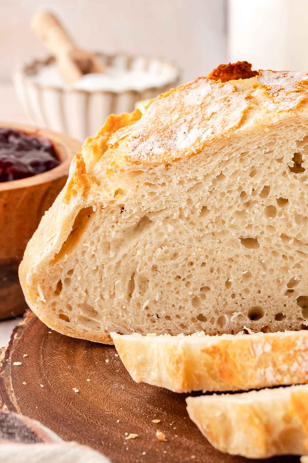 Sliced open rustic bread