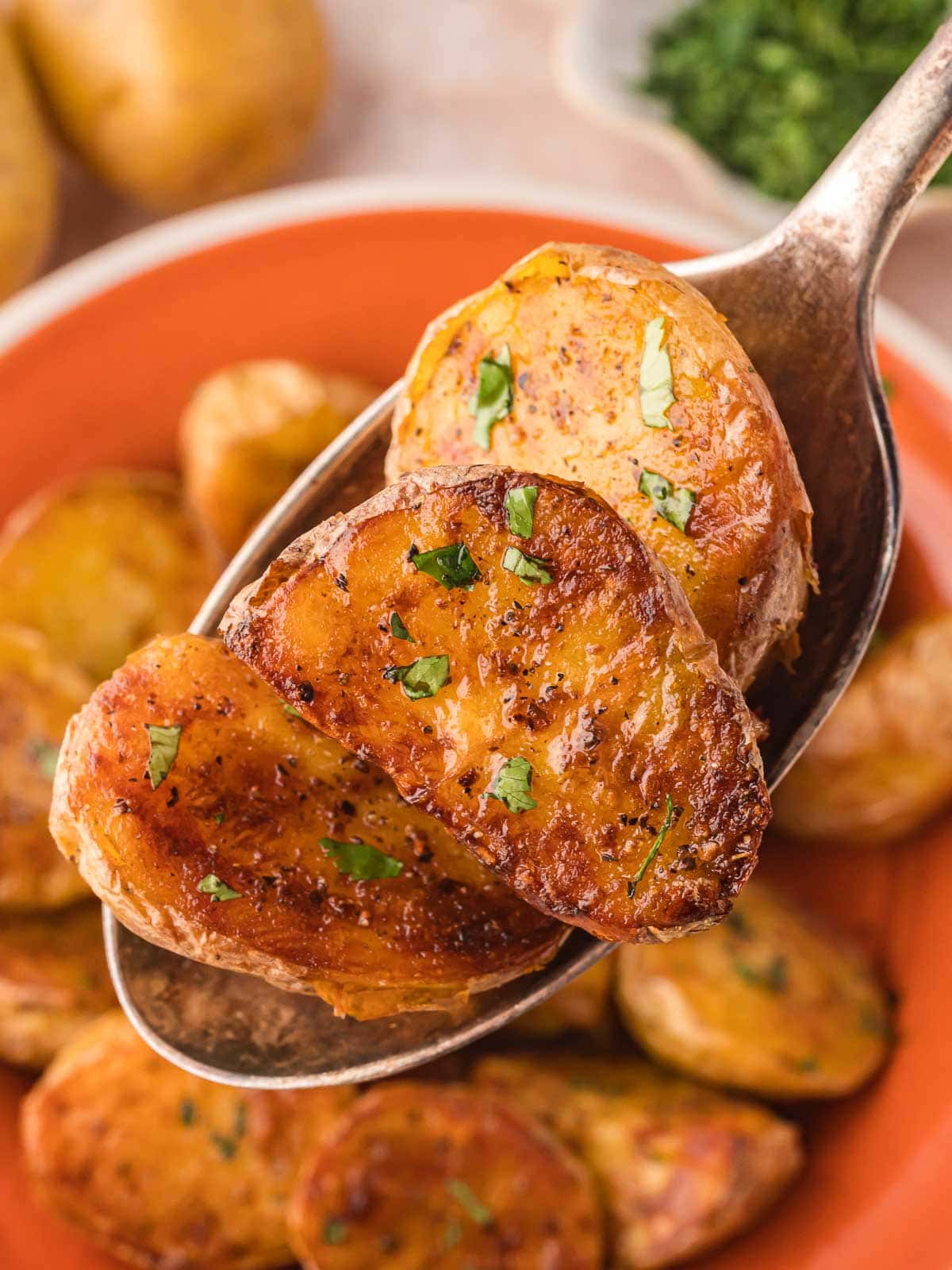 A Spoonful of air fryer roast potatoes.