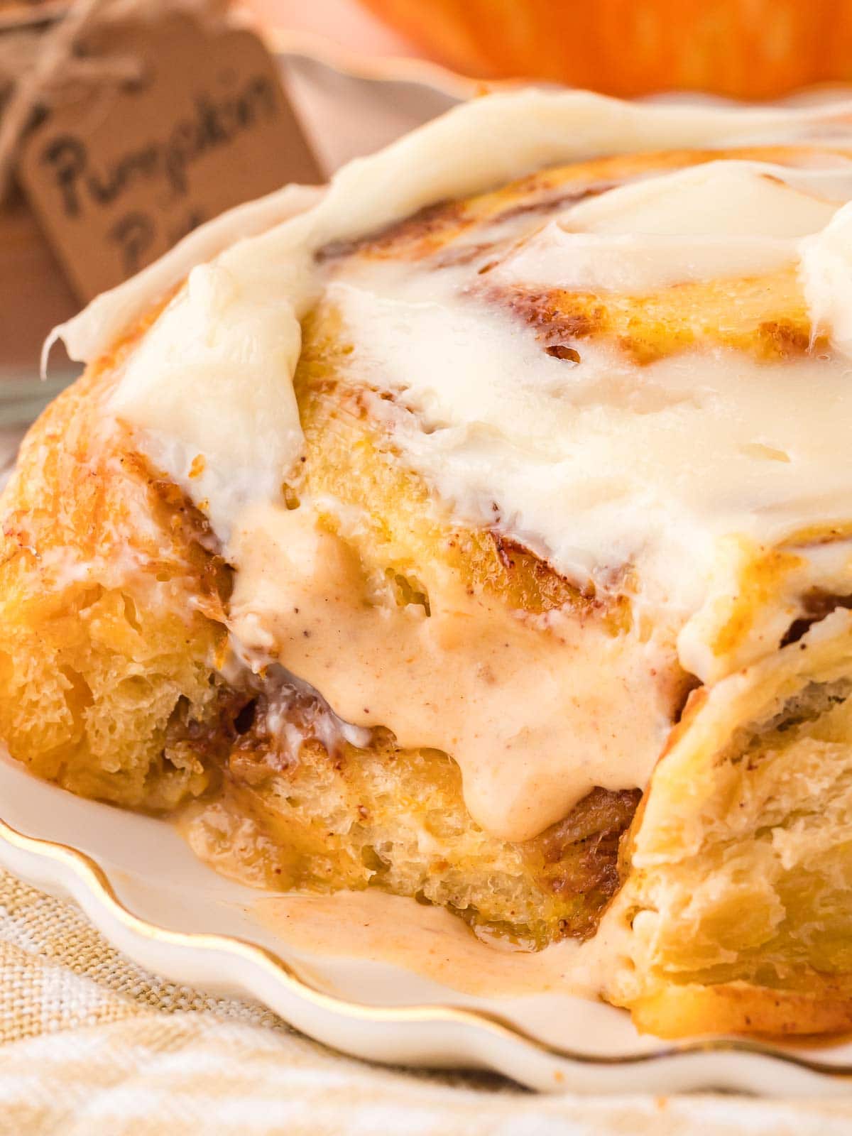 The inside shot of pumpkin cinnamon rolls.