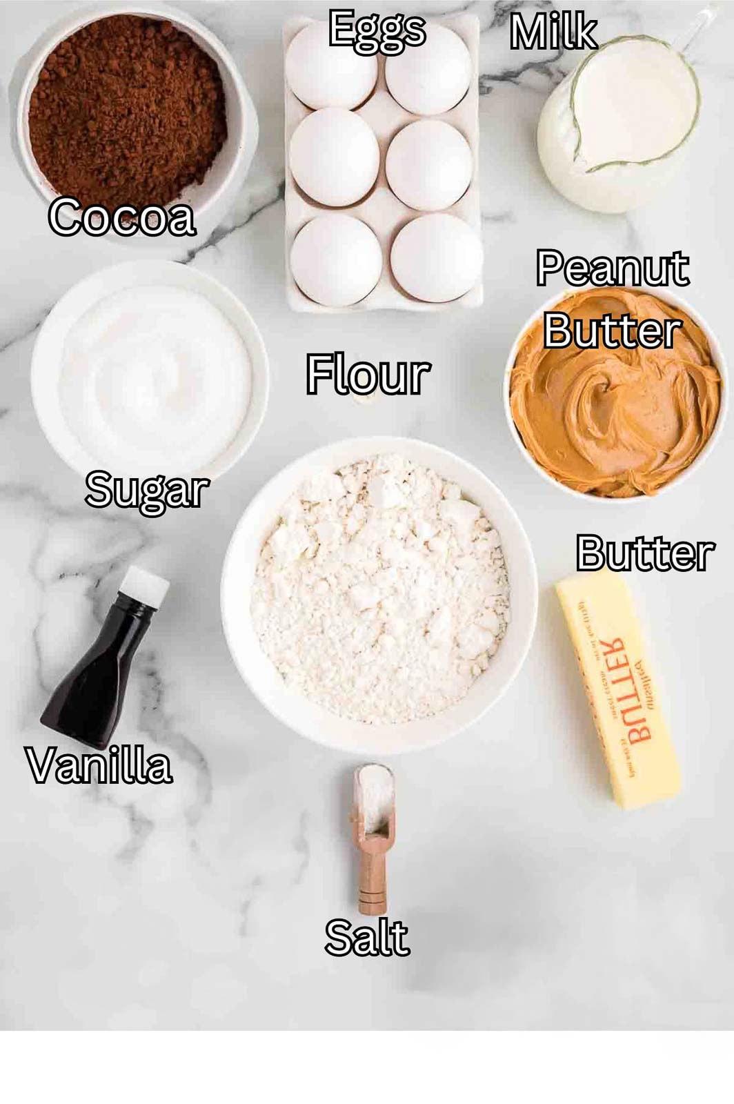 Ingredients for Peanut Butter Brownies Tessies Table.