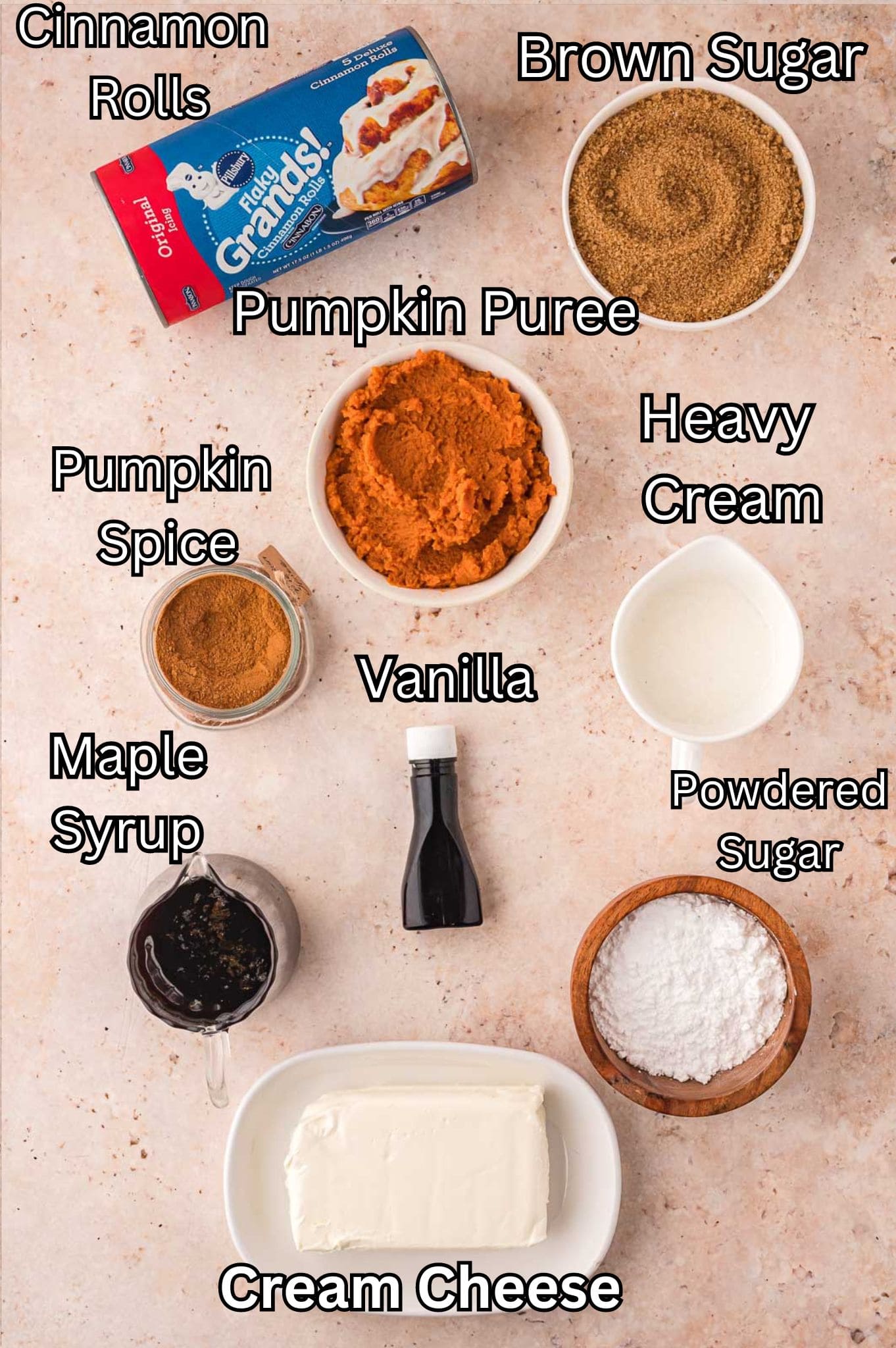 Ingredients For Pumpkin Cinnamon Rolls.