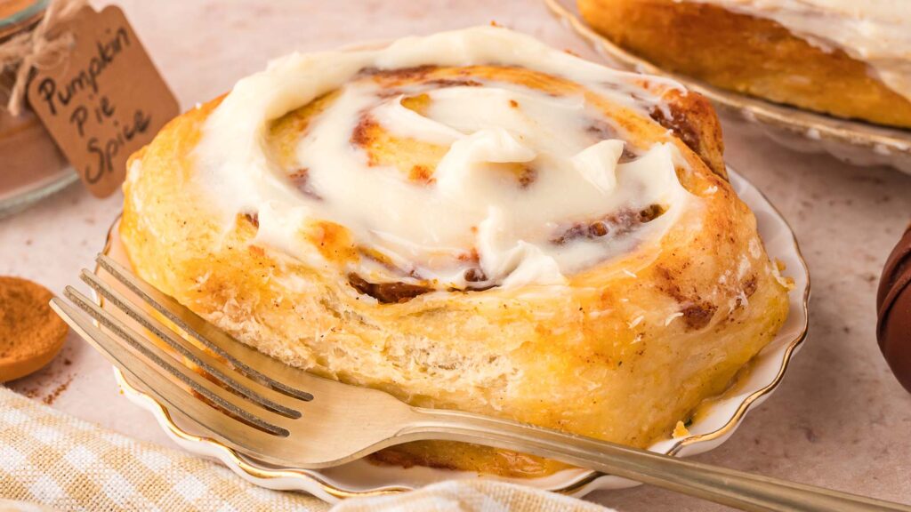 Pumpkin Cinnamon Rolls by Tessie's Table.