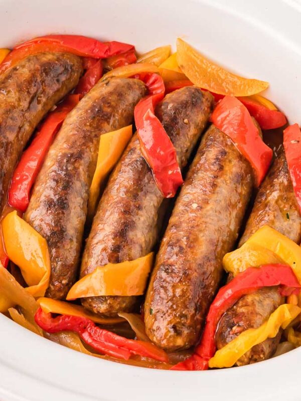 Slow Cooker Bratwurst with Onions and Peppers