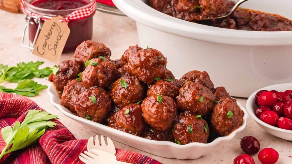 Slow Cooker Cranberry Meatballs by Tessies Table.