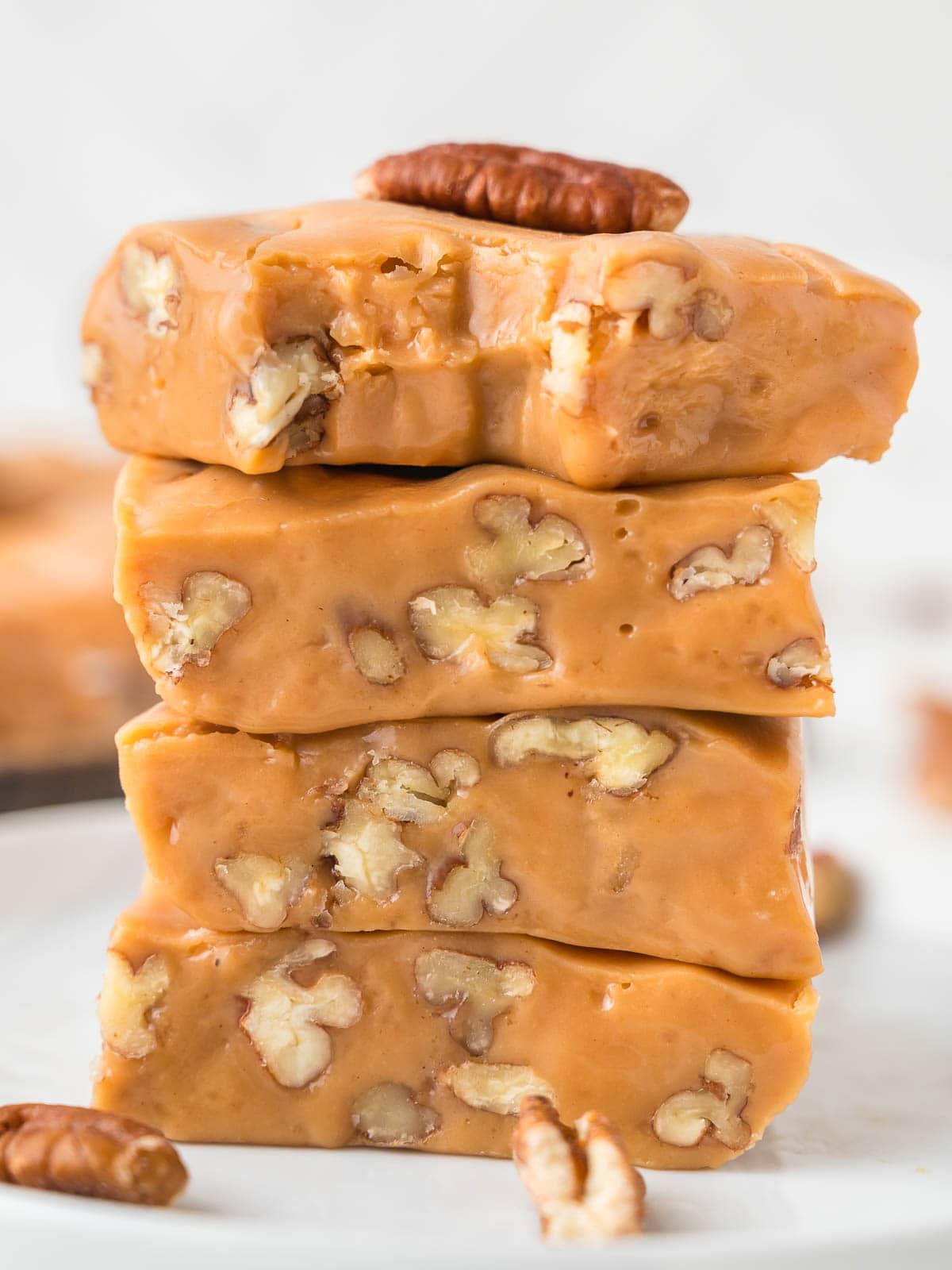 butterscotch pecan fudge stacked.