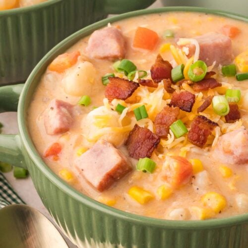 Up close of Ham and Corn Chowder.