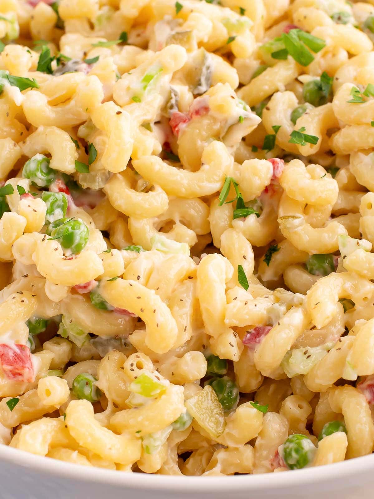 Up Close of Macaroni Salad.