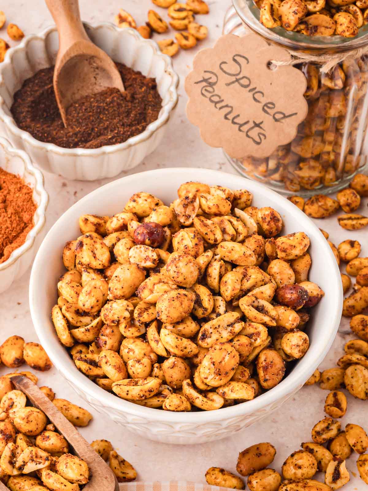 Spiced peanuts in a bowl.