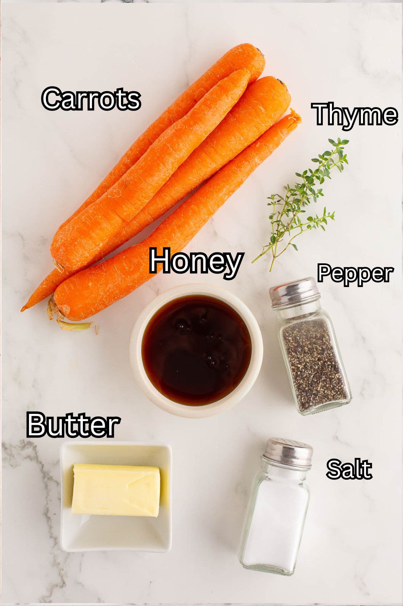 Ingredients for Homemade Honey Glazed Carrots.