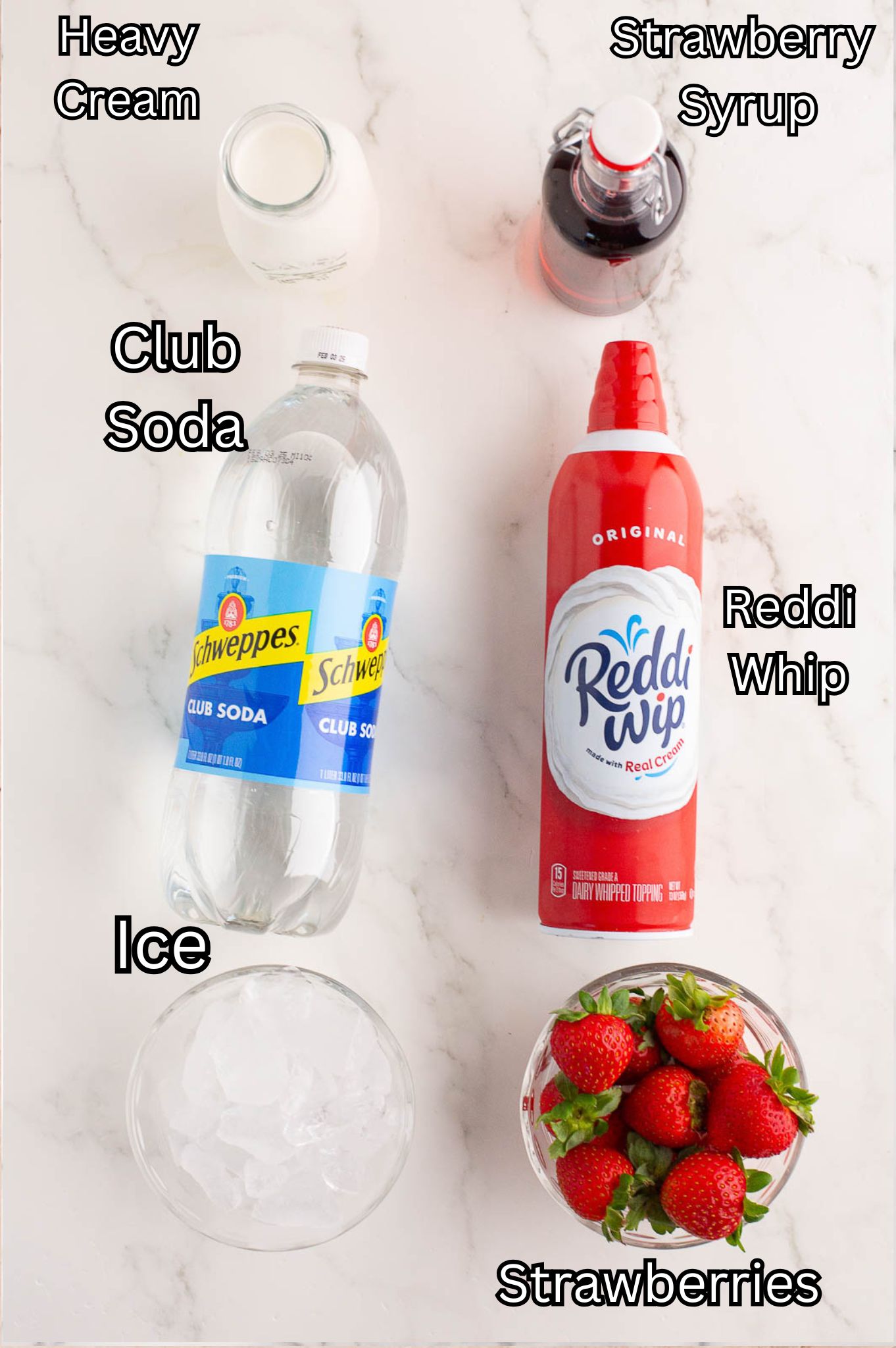 Ingredients for Homemade Strawberry Club Soda.