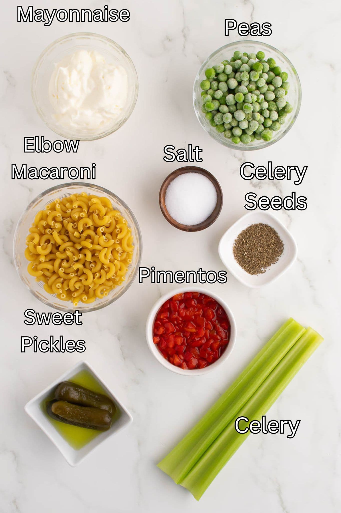 Ingredients for Macaroni salad.