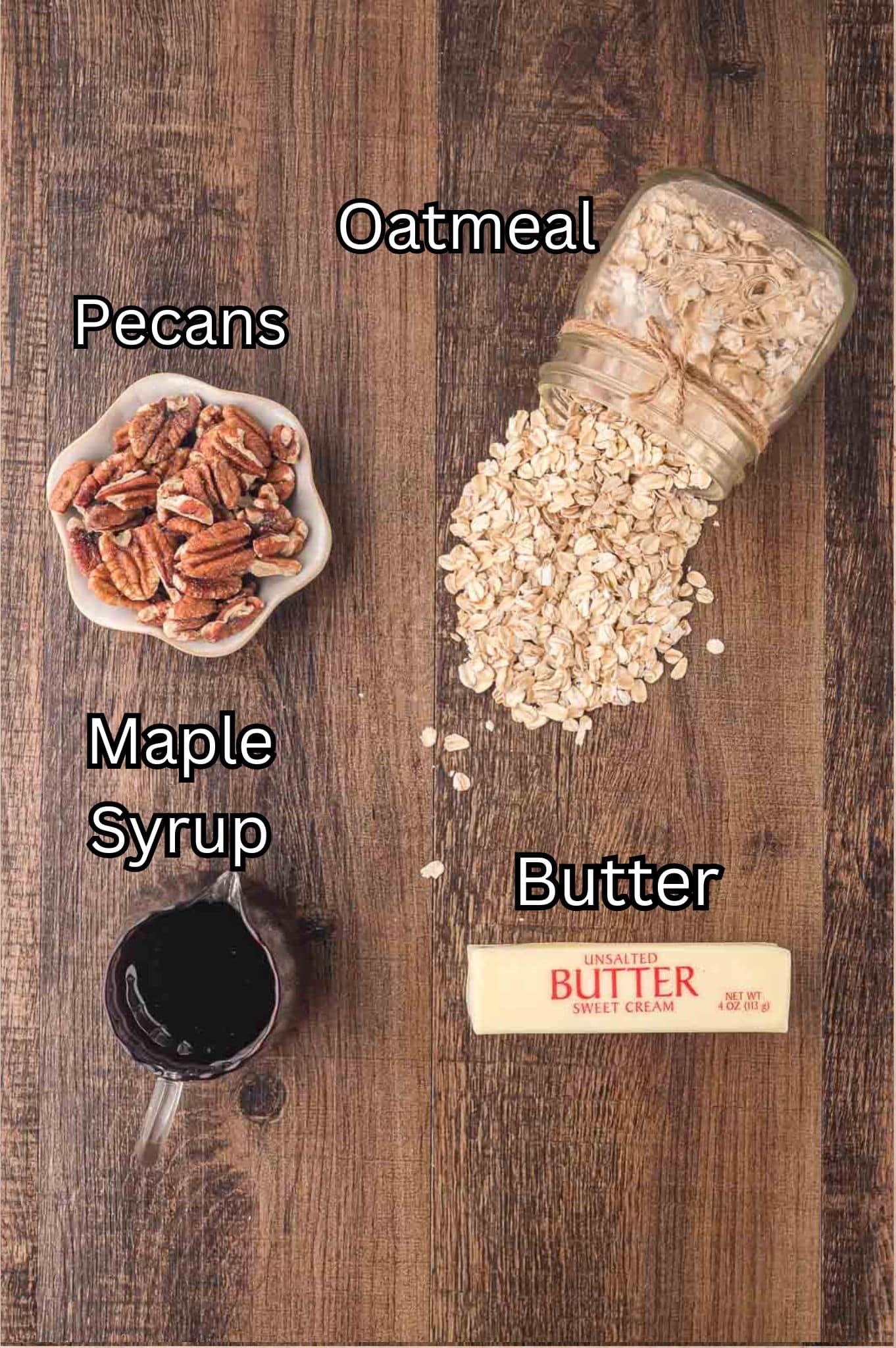 Ingredients for Maple Pecan No Bake Cookies.