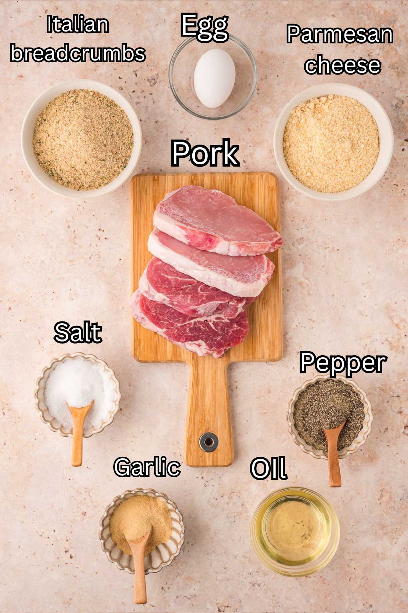 Ingredients for Parmesan Crusted Pork Chops by Tessie's Table.