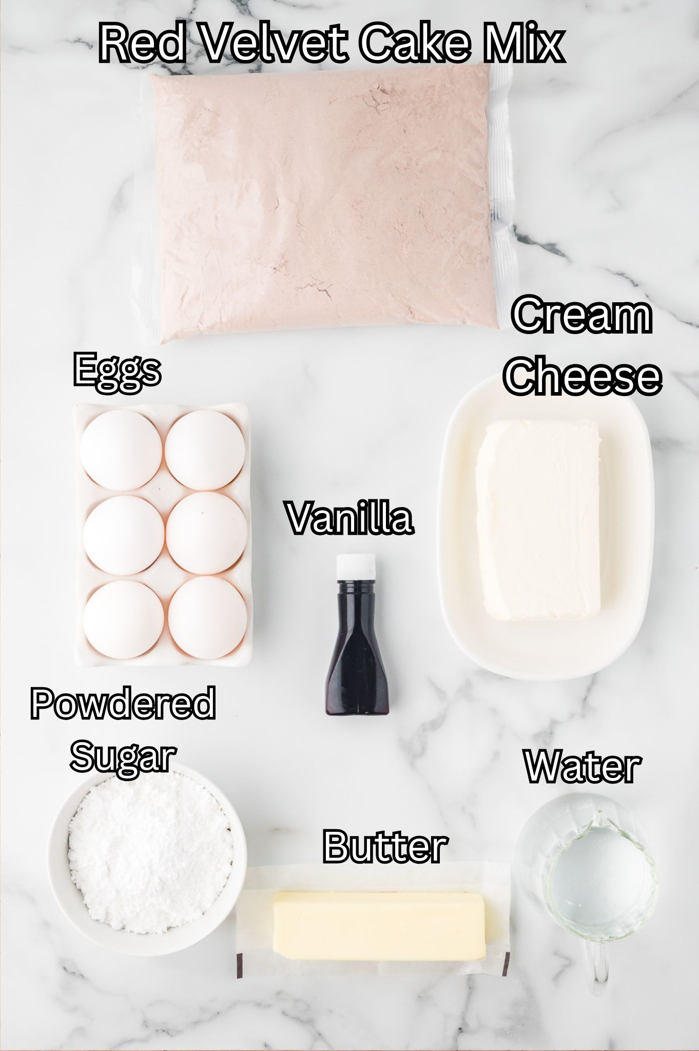 Ingredients for Red Velvet Brownies.