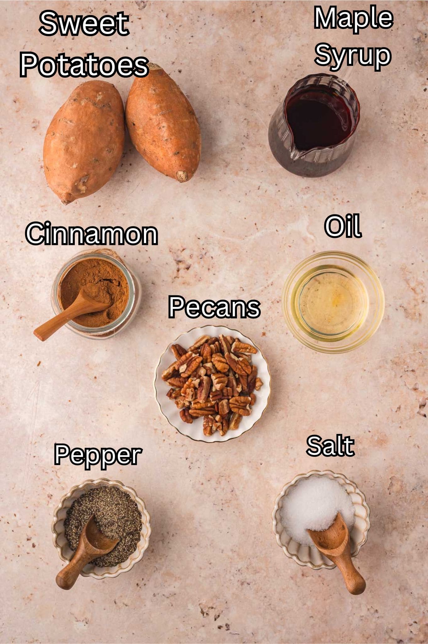 Ingredients needed to make Maple Roasted Sweet Potatoes.