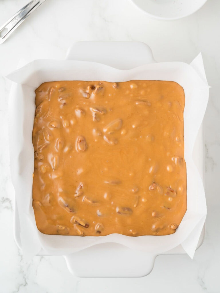 Butterscotch Pecan Fudge in an 8x8 pan.