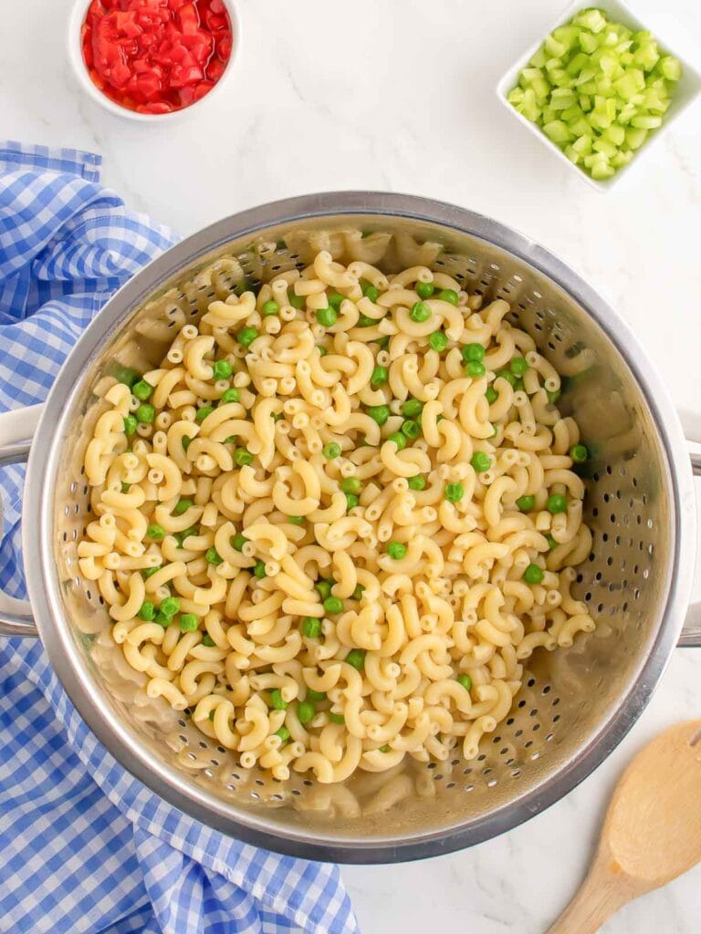 Drained cooked Pasta and Peas.