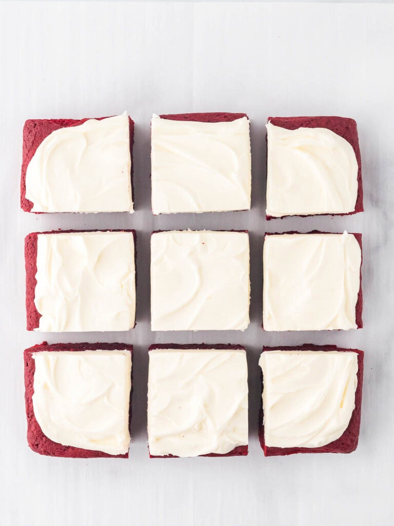 The Red Velvet Brownies vut into 9 pieces.