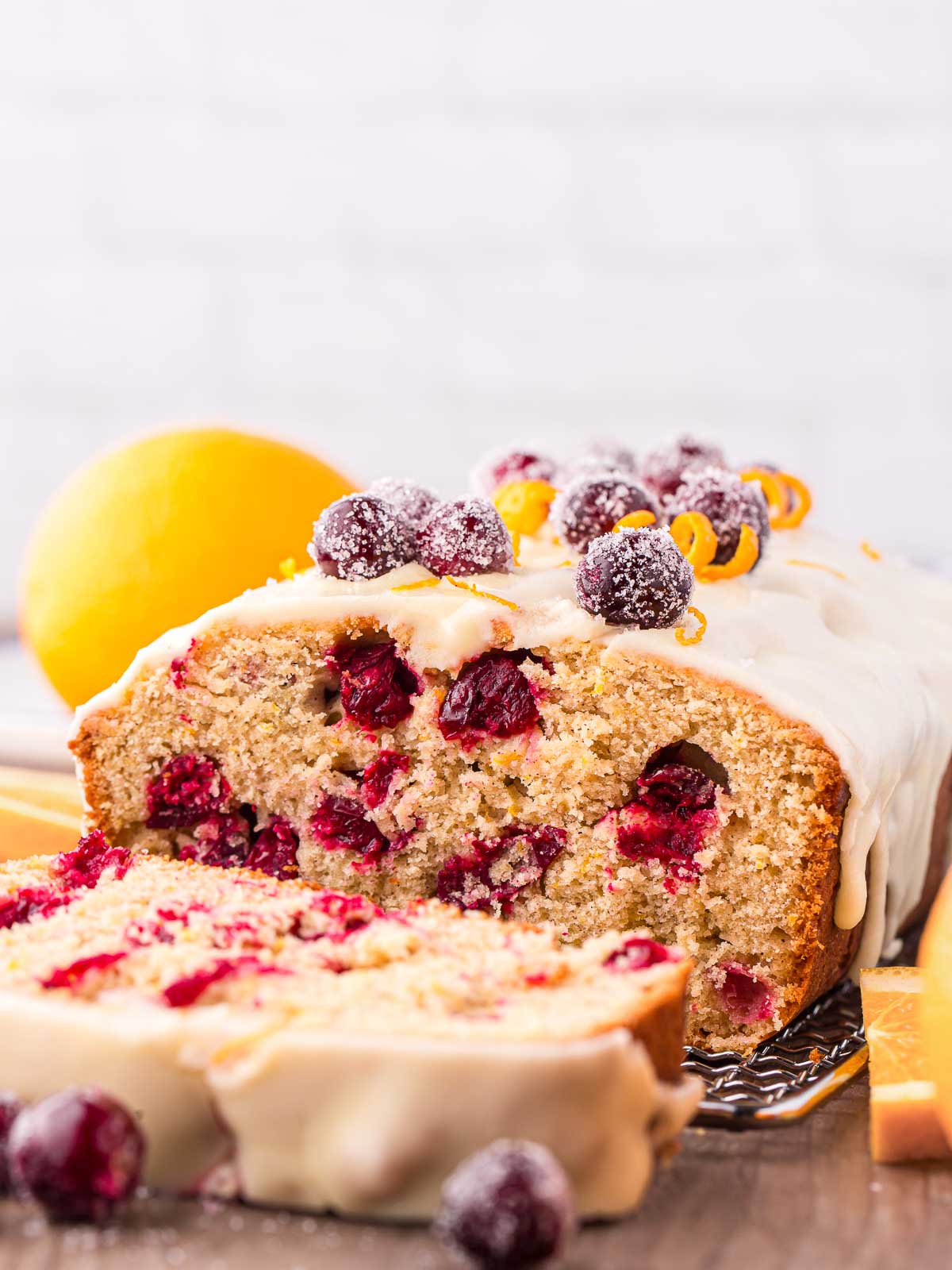 Inside shot of Cranberry Orange Bread.