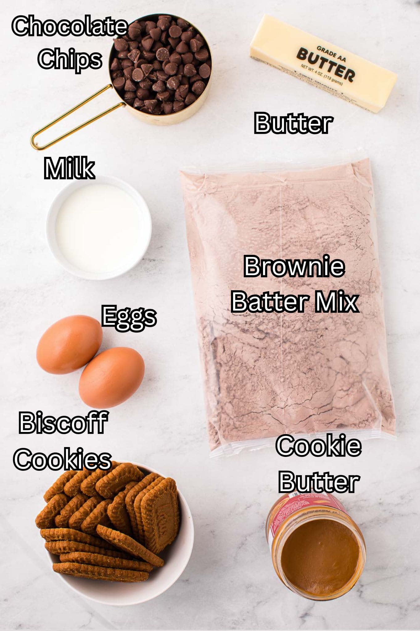 Ingredients for Biscoff Brownies.