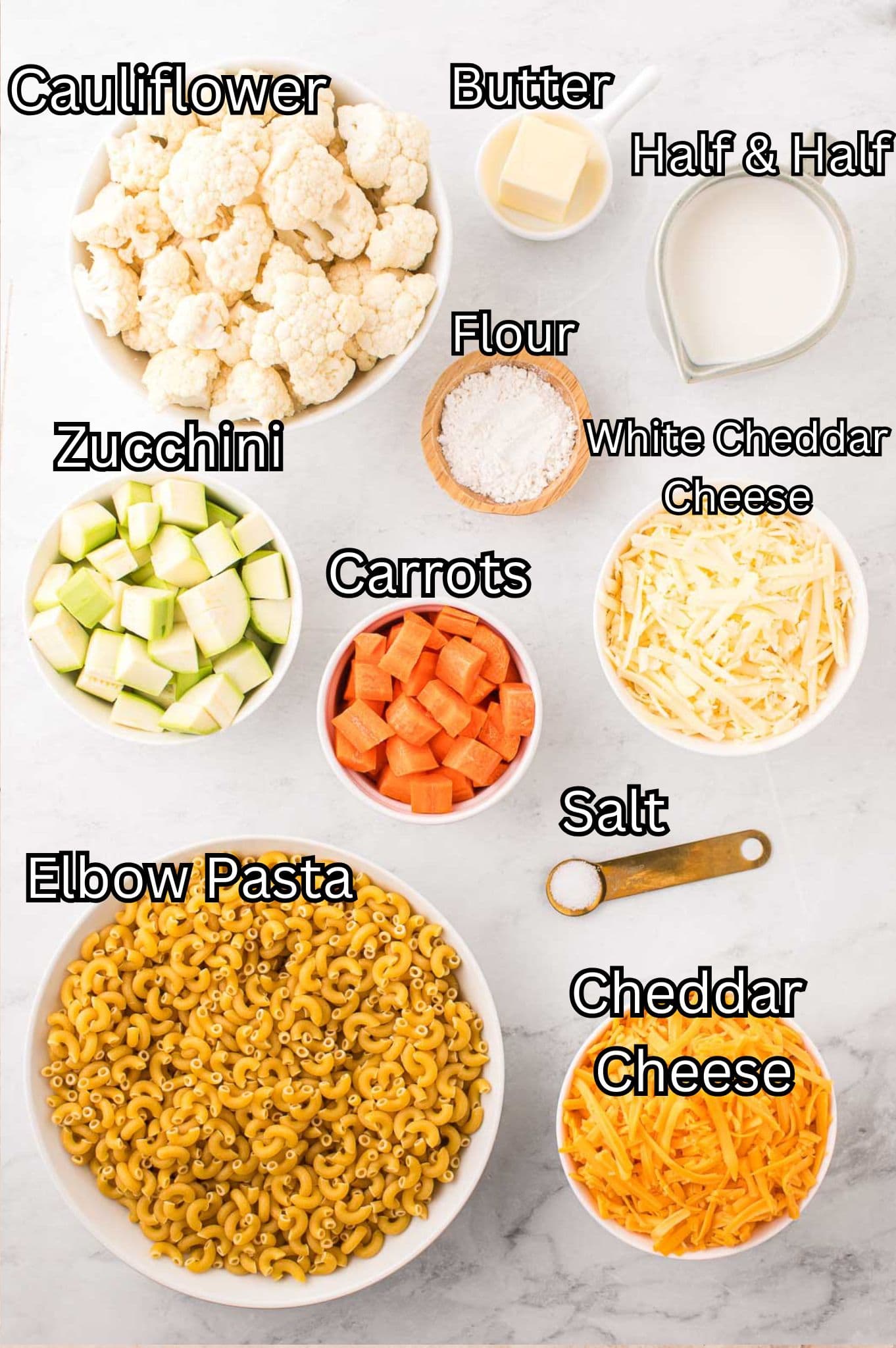 Ingredients for Veggie Mac and Cheese.