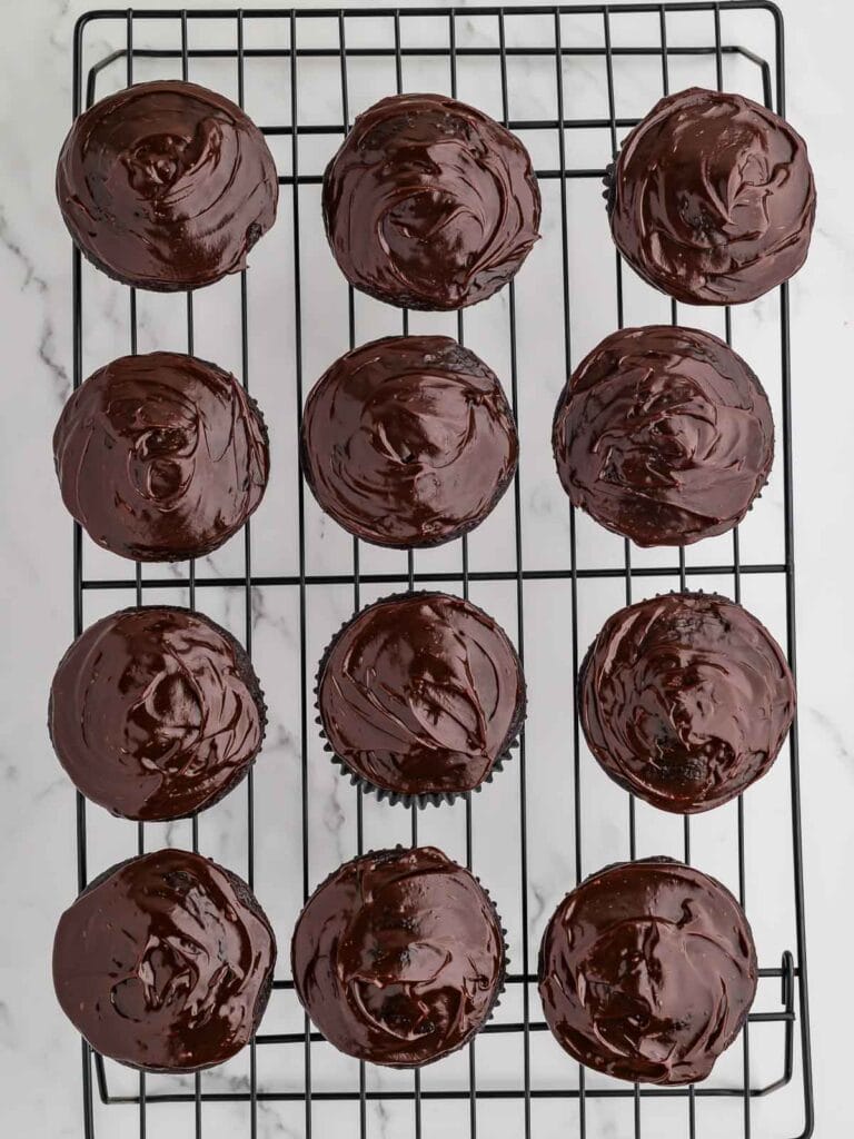 Ganache spread on top of Cupcakes.