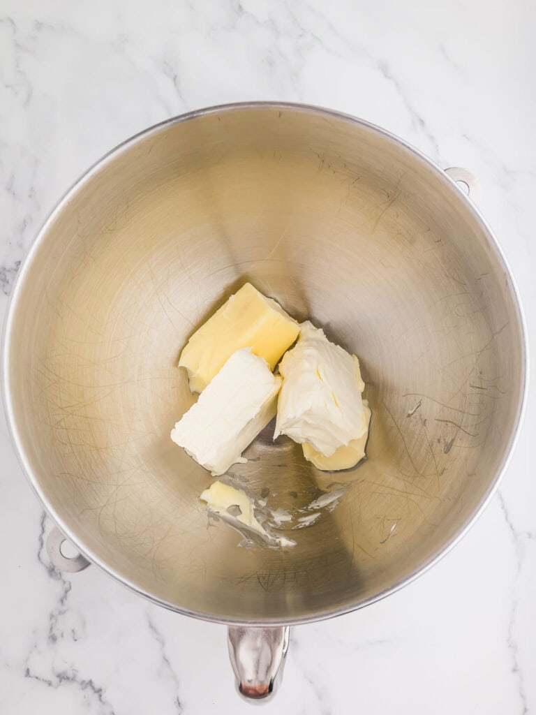 Butter and cream cheese in a bowl.