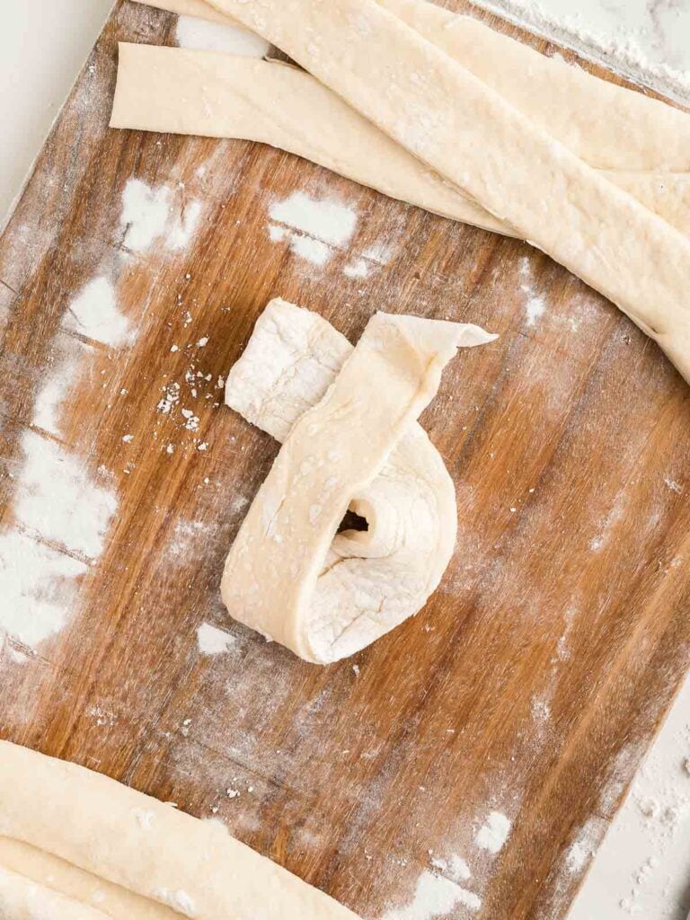 Folded dough to make the Homemade Garlic Knots.