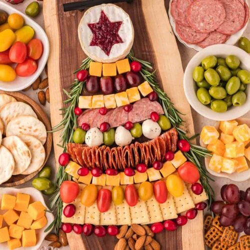 Overhead view of Christmas Tree Charcuterie Board