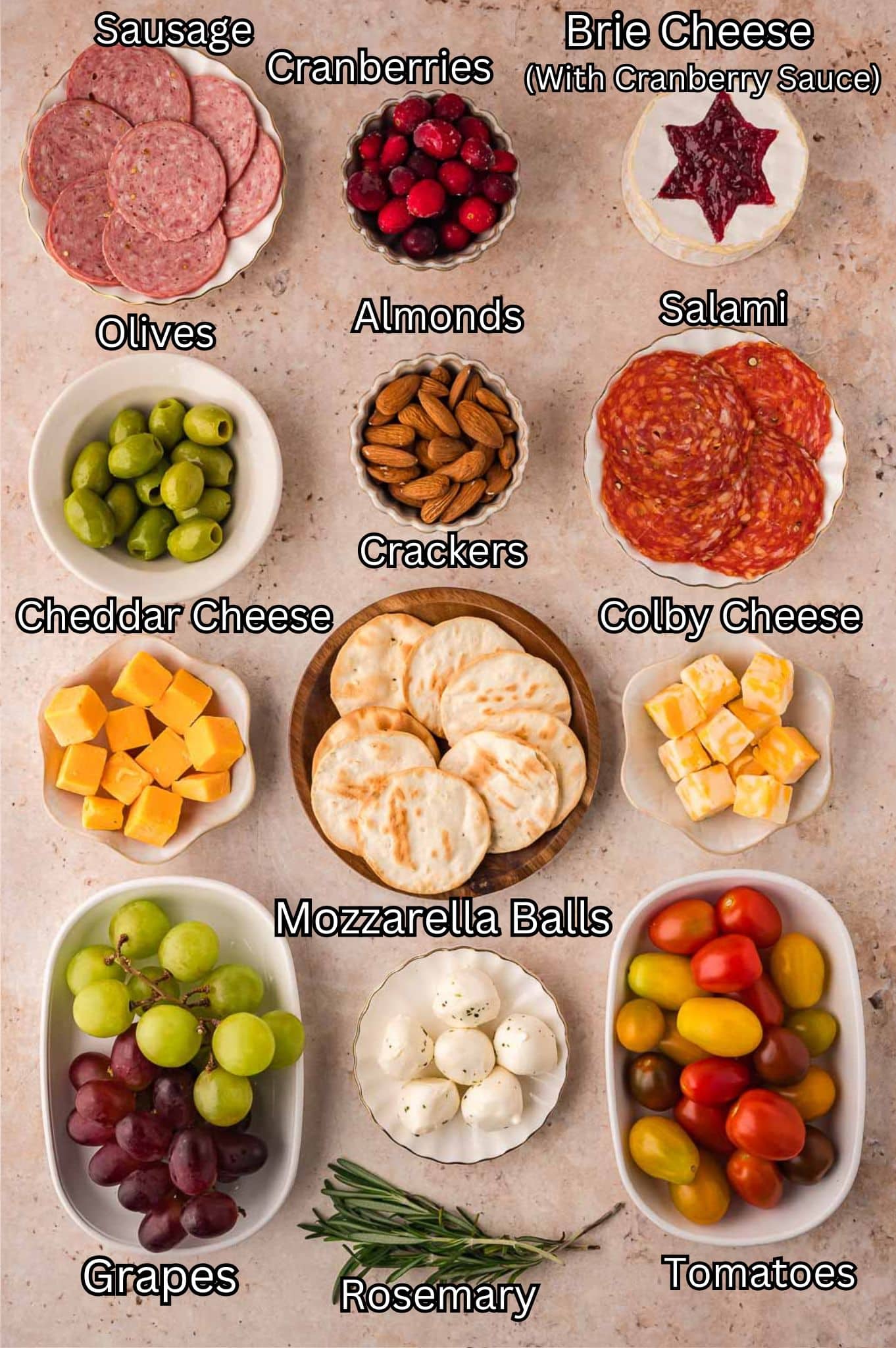 Ingredients needed for Christmas Tree Charcuterie Board .