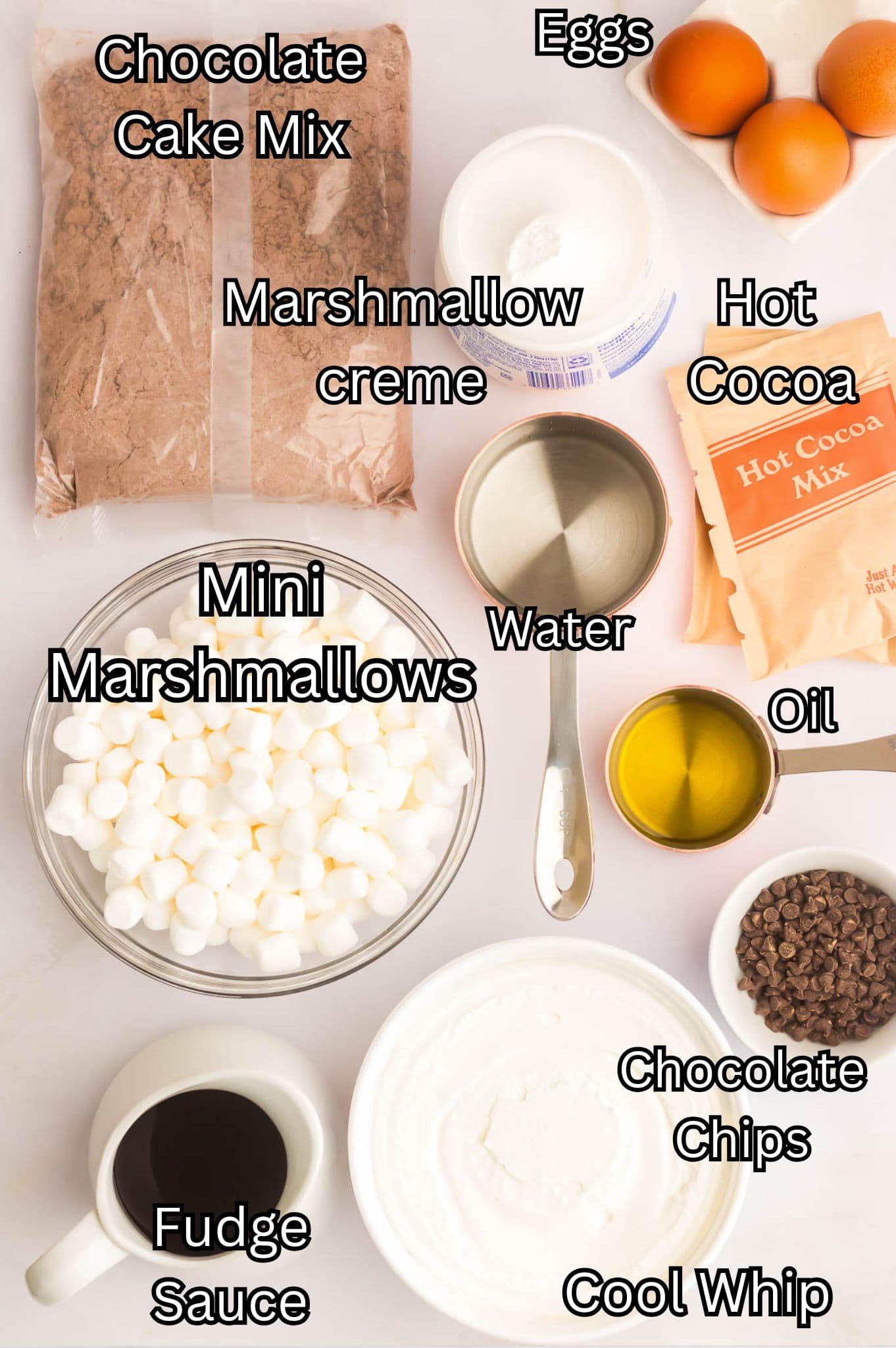 Ingredients for Hot Chocolate Poke Cake.