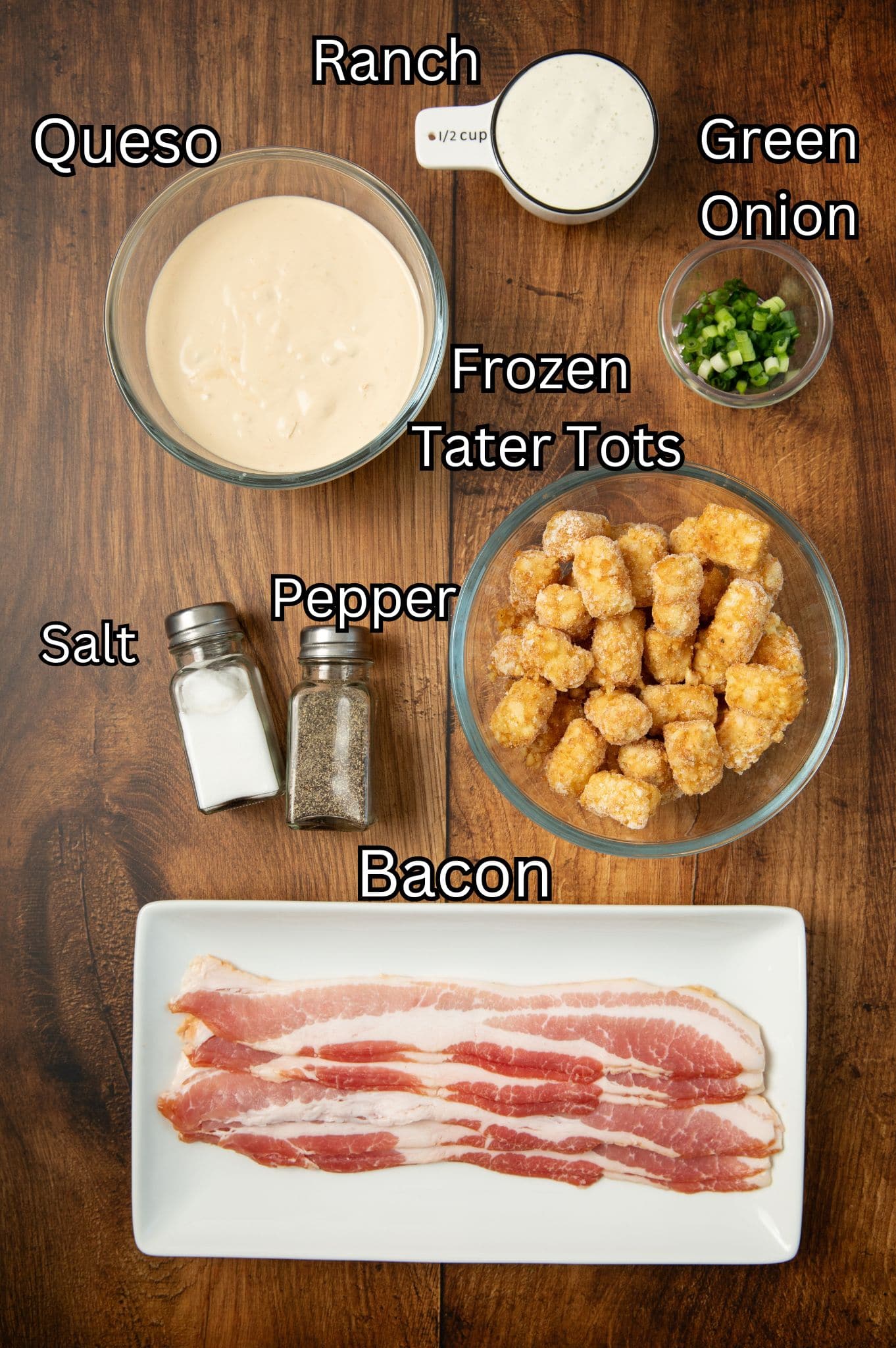 Ingredients for Loaded Tater Tots.