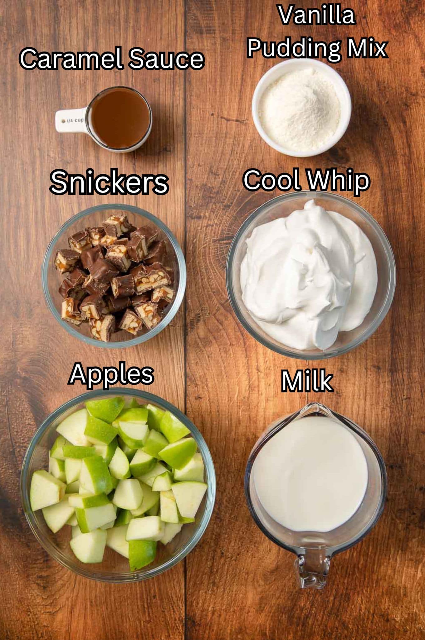 Ingredients for Snickers Salad.