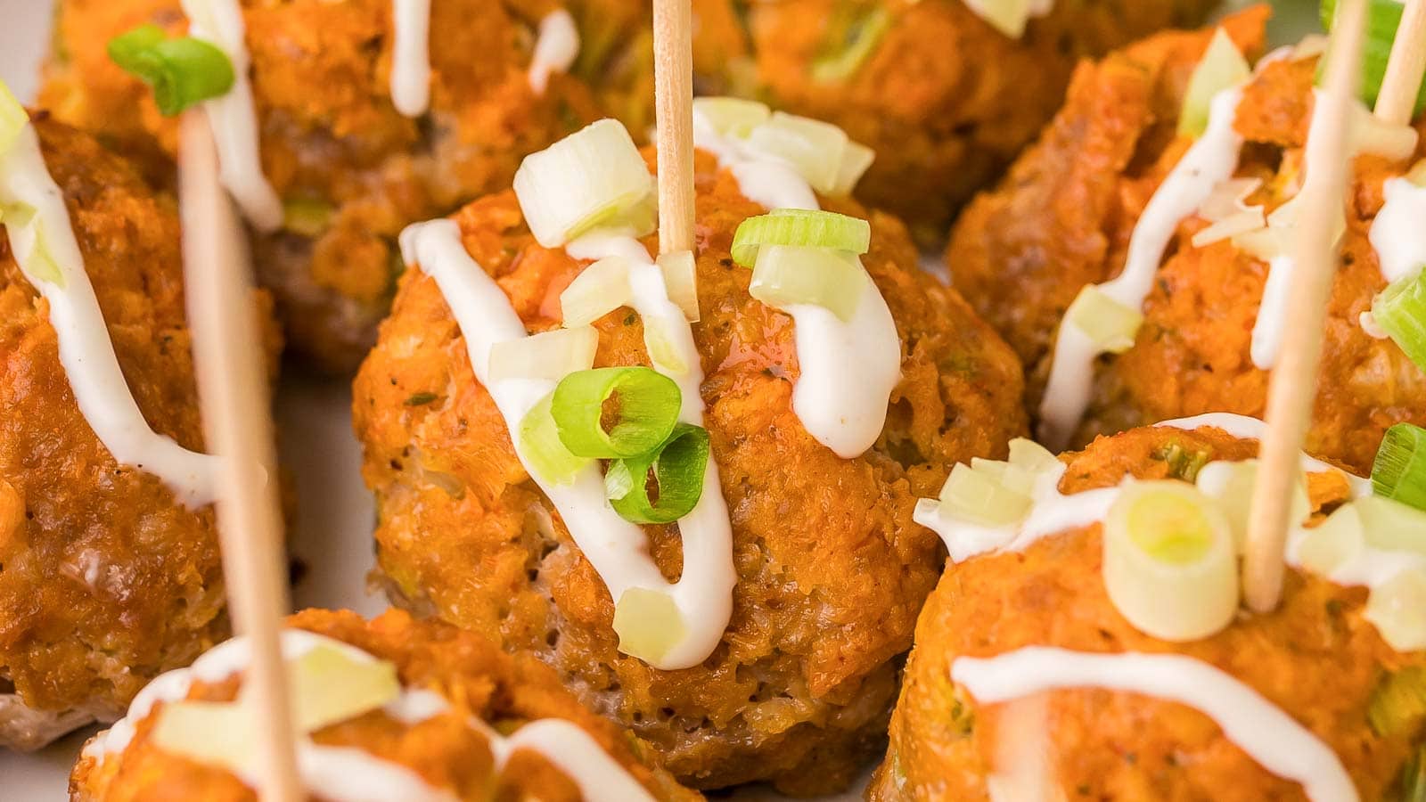 Buffalo Chicken Meatballs by Tessie's Table.