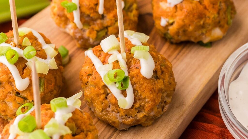 Buffalo Chicken Meatballs by Tessie's Table.