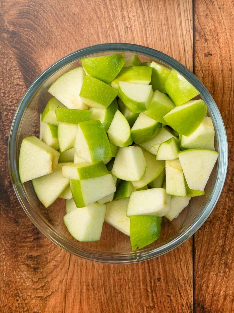 Chopped Apples in a bowl.