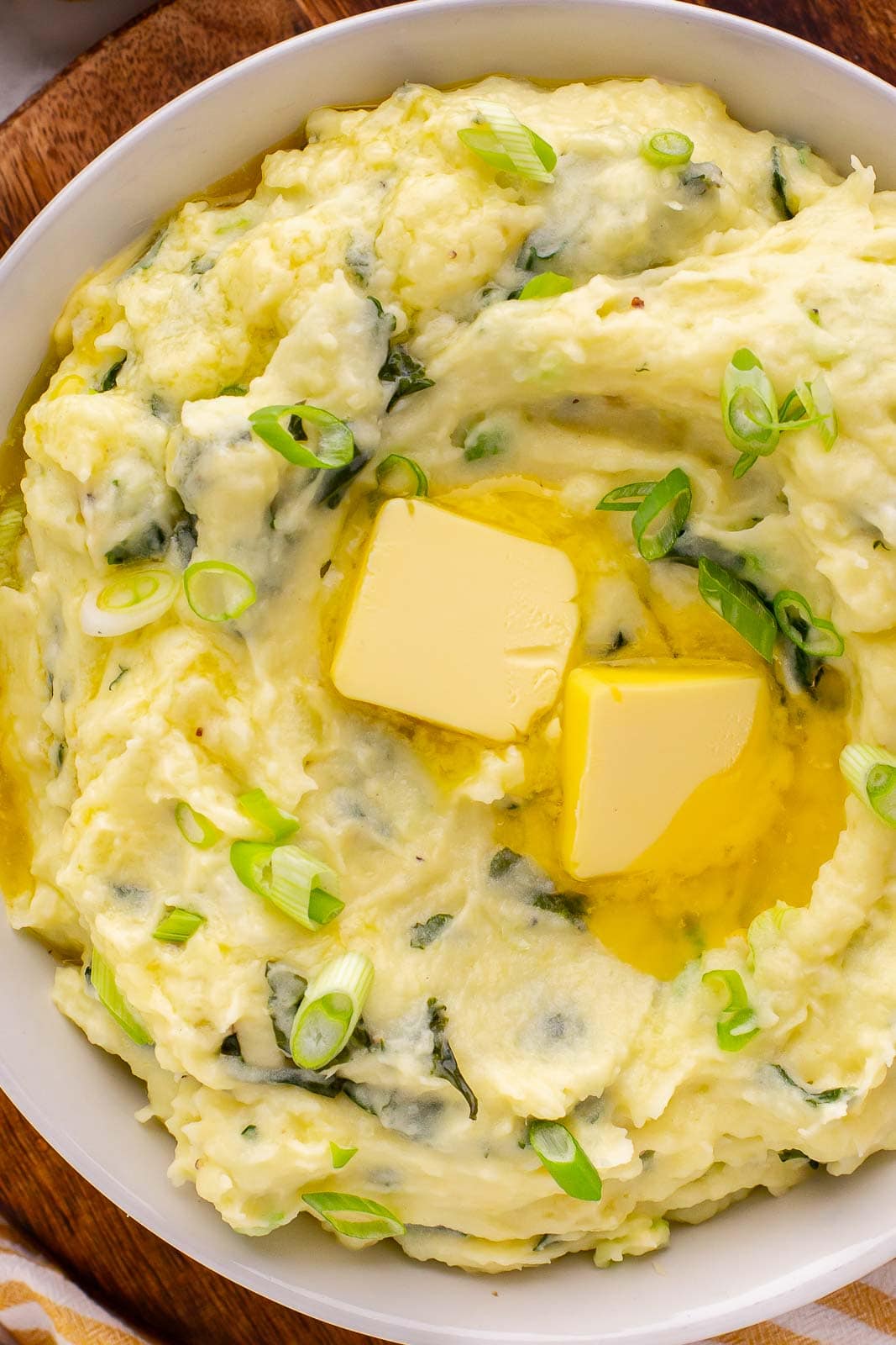 Up close of Colcannon with melted butter.