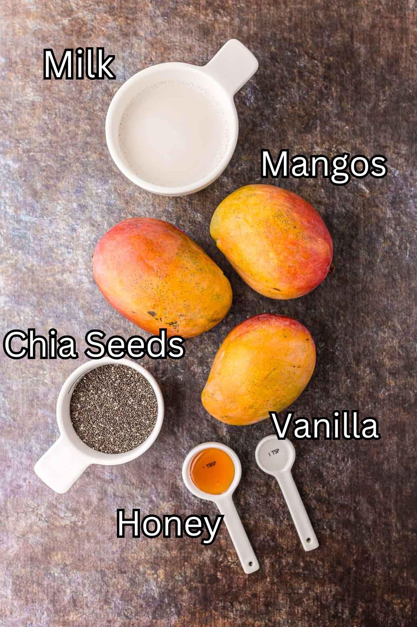 Ingredients for Mango Chia Pudding.