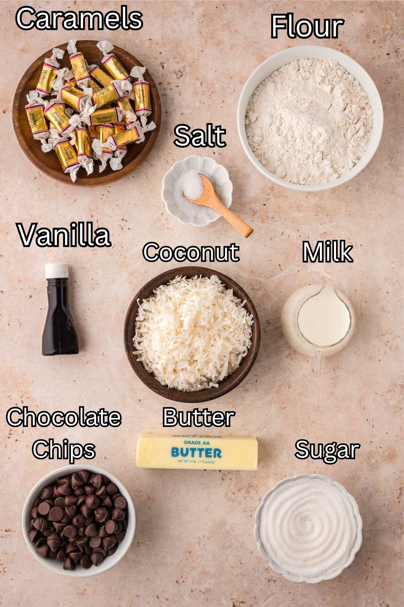 Ingredients for Samoas Cookies.