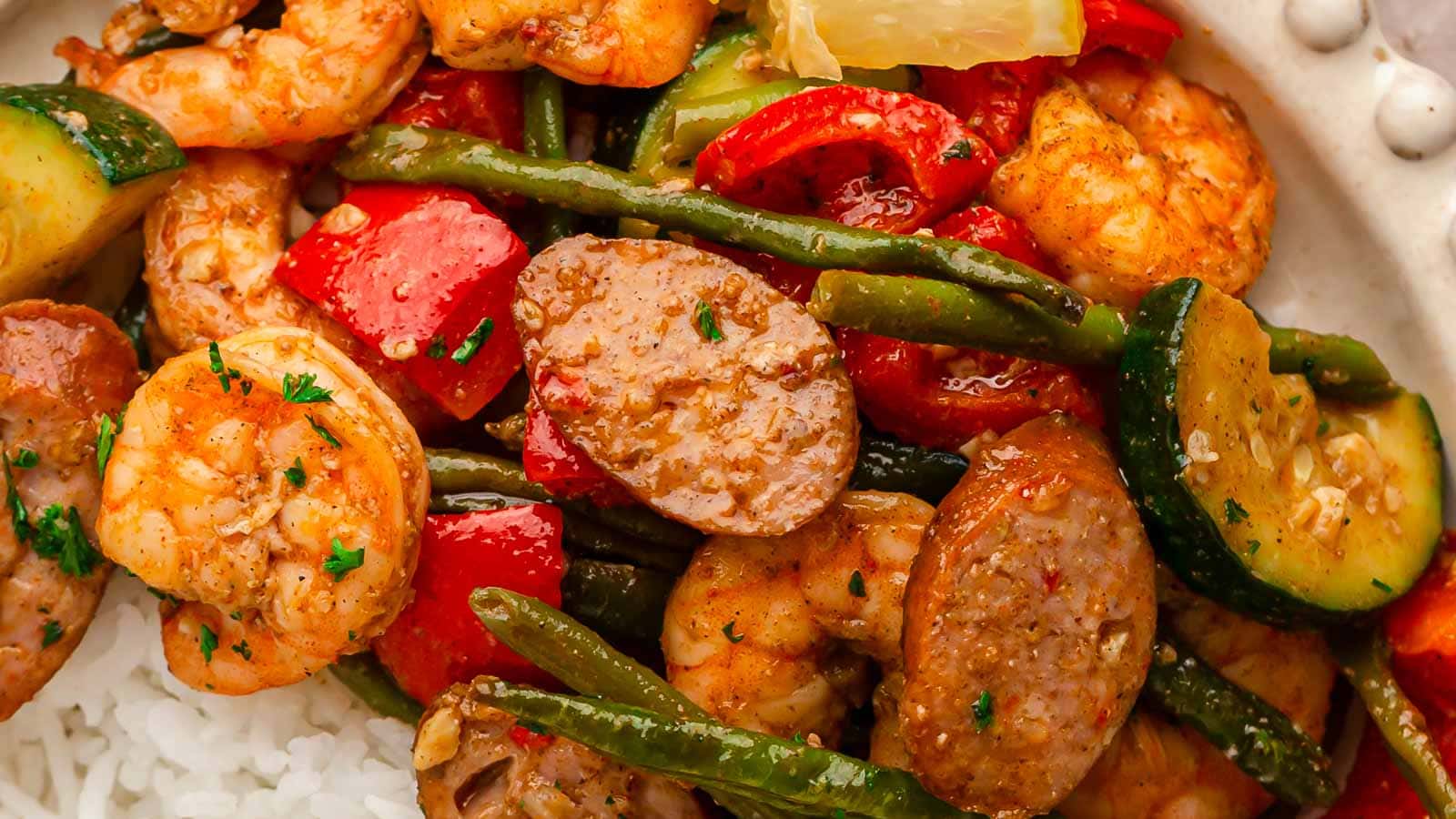 Sheet Pan Shrimp and Sausage by Tessie's Table.