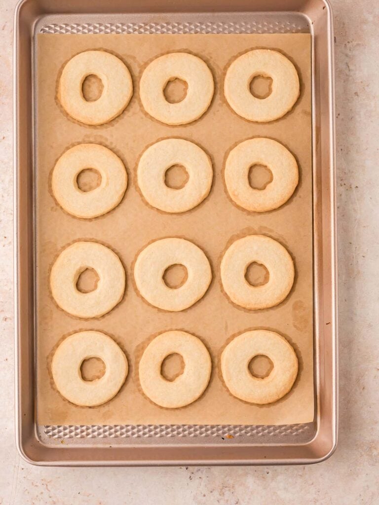 Cookies baked on a baking pan.