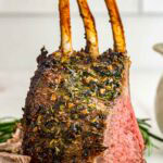 Rack of Lamb standing upright.