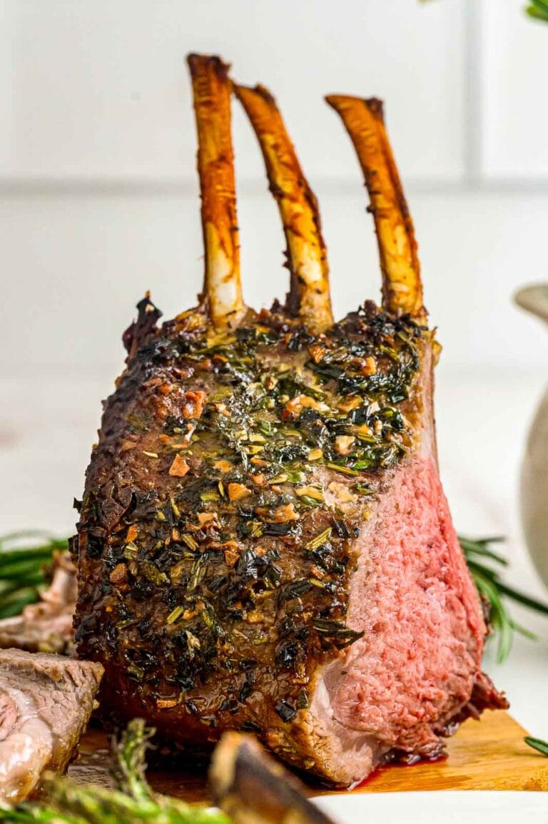 Rack of Lamb standing upright.