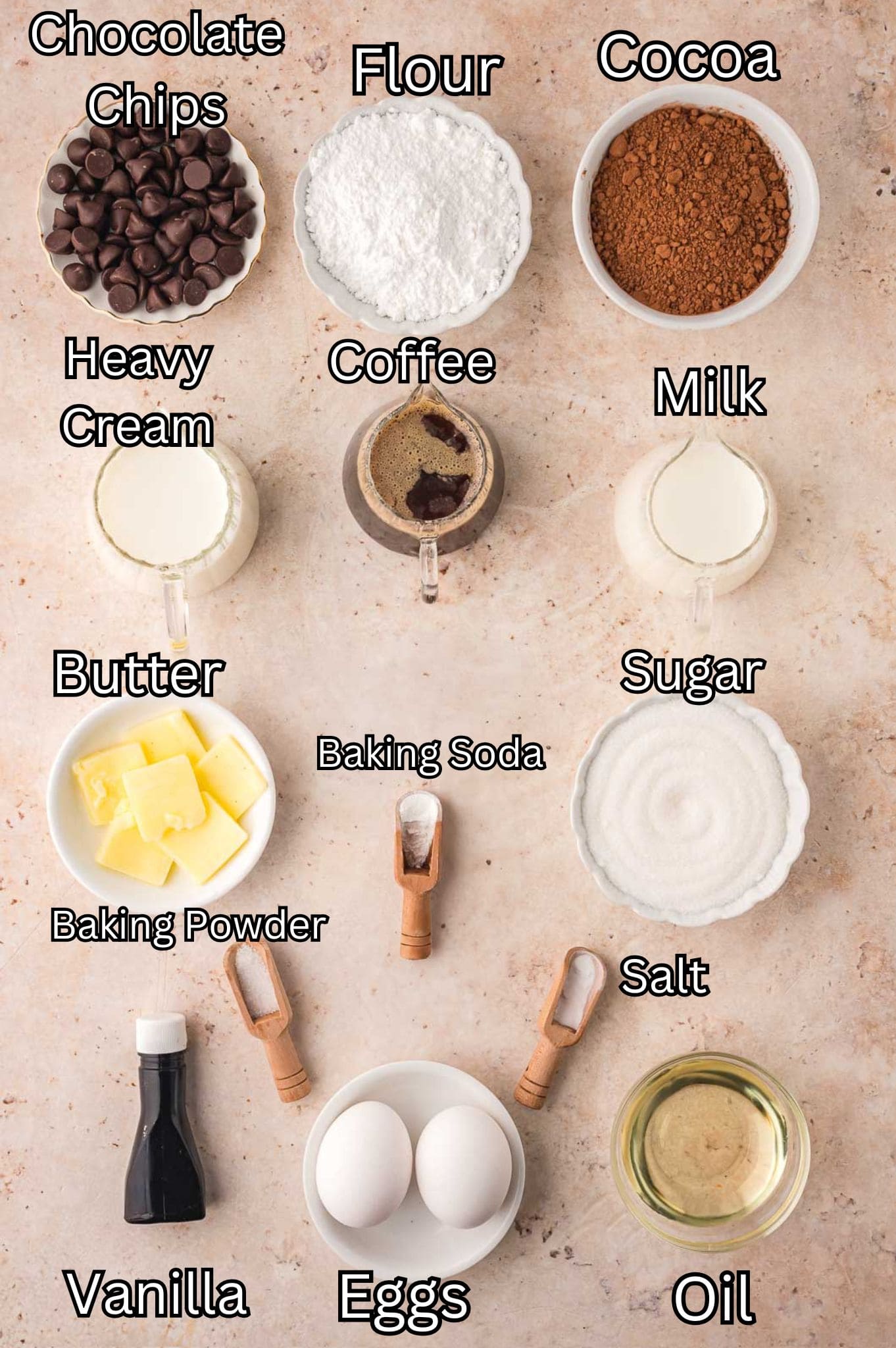 Ingredients for Double Chocolate Donuts.