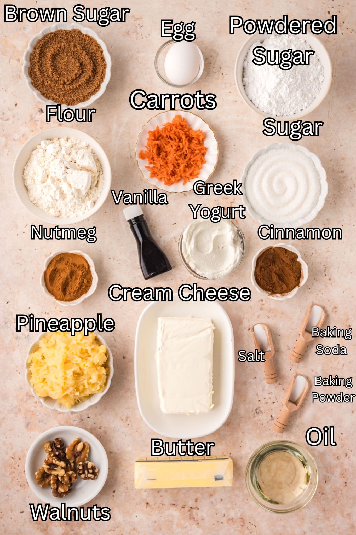 Ingredients for Carrot Bundt Cake.