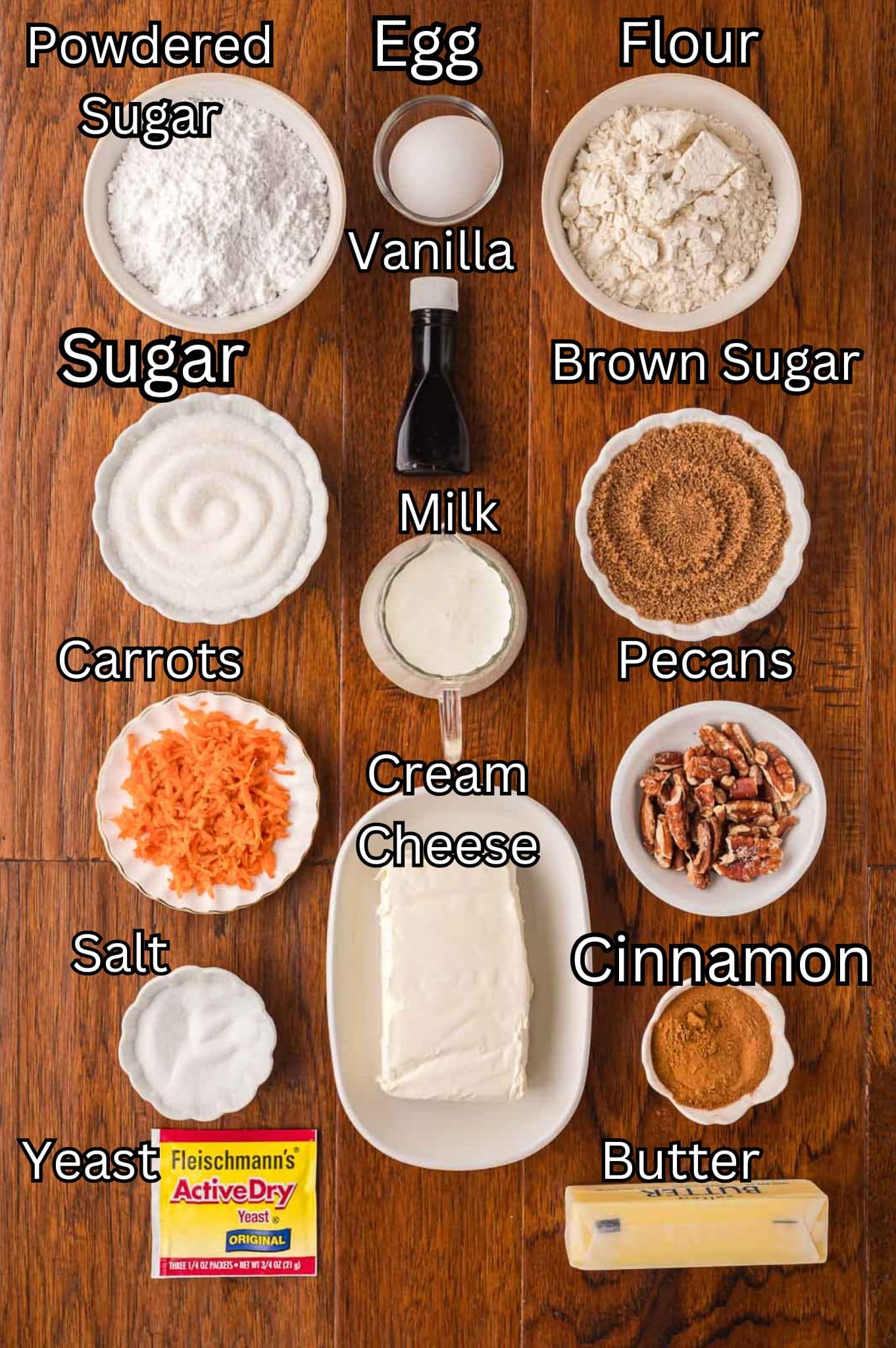 Ingredients for Carrot Cake Cinnamon Rolls