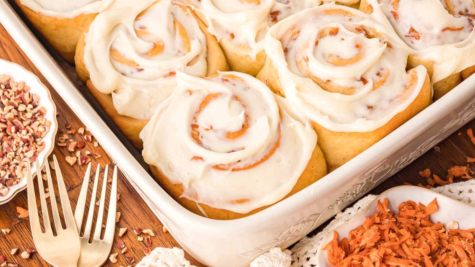 Carrot Cake Cinnamon Rolls by Tessie's Table.